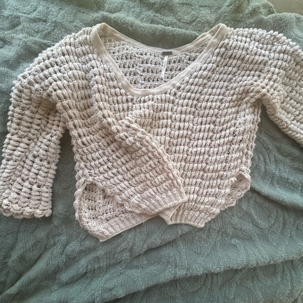 Free People Slouchy Chunky Knit Sweater Cream Oversized Boho XS - Picture 3 of 4